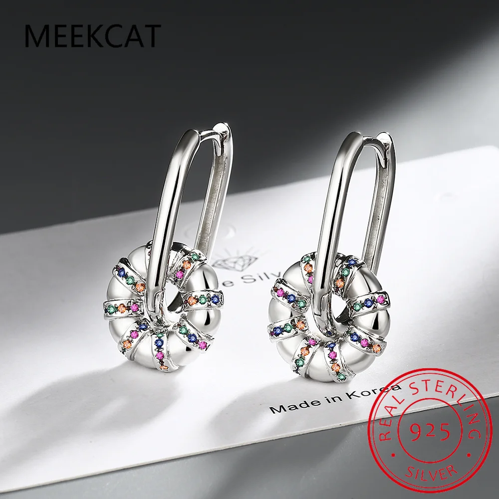 925 Sterling Silver Glossy Oval Hoop Earring Huggies Multicolour Zircon Rainbow Donuts Ear Buckle for Women Valentine's Day Gift