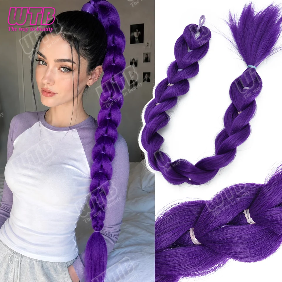 65cm Purple Braided Synthetic Wig with Elastic Tie Smooth Braided Suitable for Women Girls to Wear for Daily Activities Holidays