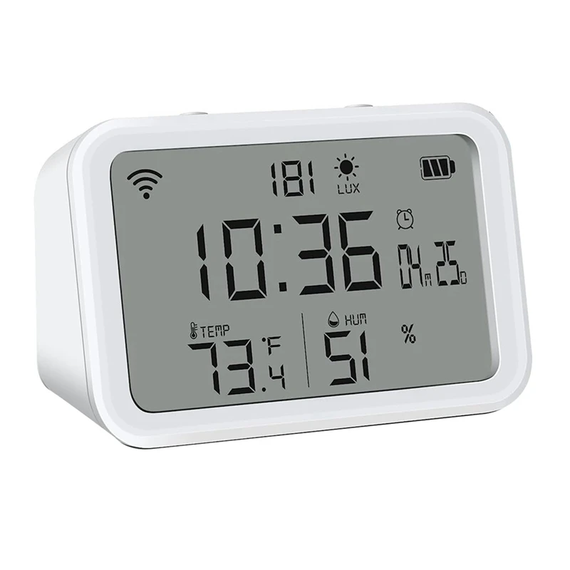 

1 PCS Wifi Thermometer Hygrometer With Luminous Intensity Detection Wifi Temperature Humidity Monitor With Alarm Clock White