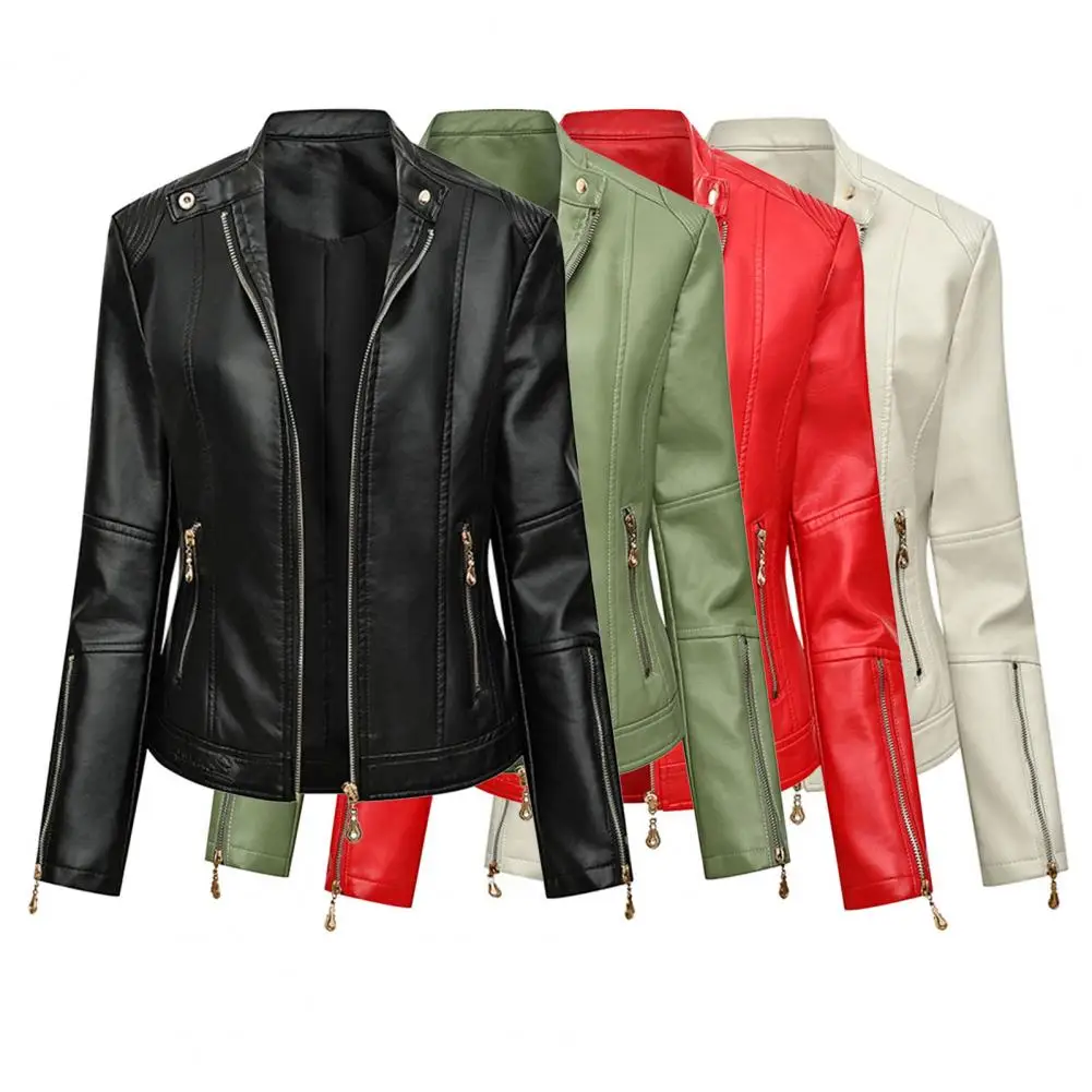 Great Biker Coat Windproof Solis Color Wear Resistant Slim Lady Coat  Moto Jacket Cardigan