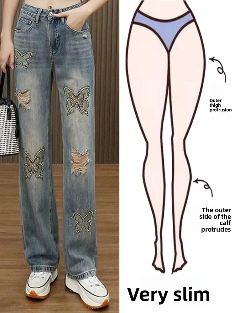 

Летние женские джинсы с тяжелой вышивкой, тонкие, с высокой талией, с дырками и стразами, свободные, прямые, узкие, широкие брюки
