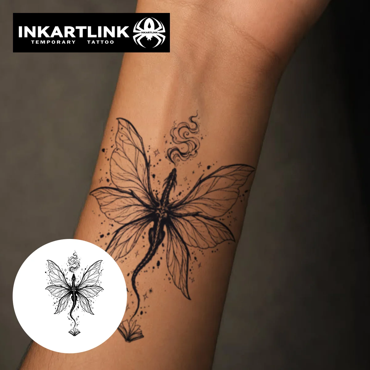 INKARTLINK 1PC Herbal Fairy Dragon Tattoo Lasts 2-5 Days, Unisex for Cosplay, Festivals & Daily Mystic Style.