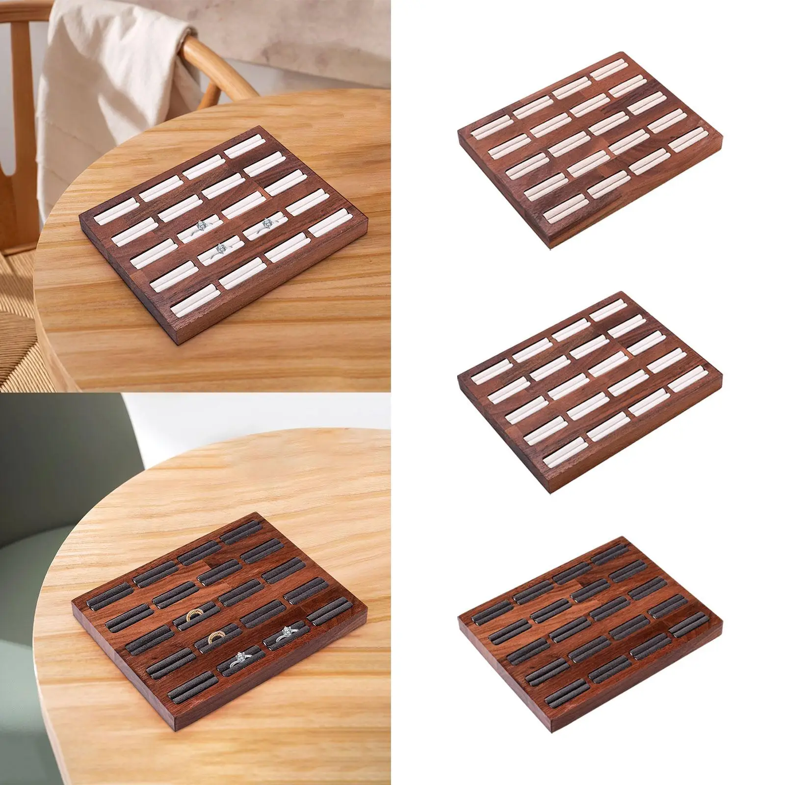 

Поднос для ювелирных изделий, подставка для колец, 20 мягких бархатных слотов, деревянные декоративные вставки-органайзер для колец, комода, распродажное шоу