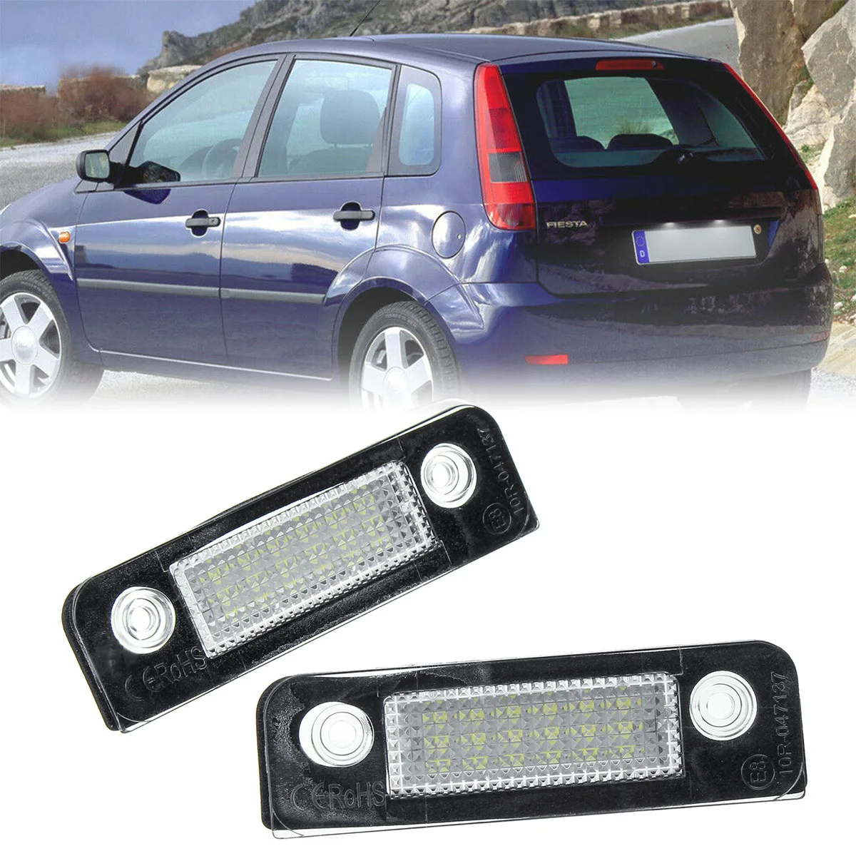 2pcs No Error LED White License Plate Light Lamp 1332916 for Ford Fiesta Fusion 01-11 Mondeo MK2 1996-2000 Fiesta MK5 01-08