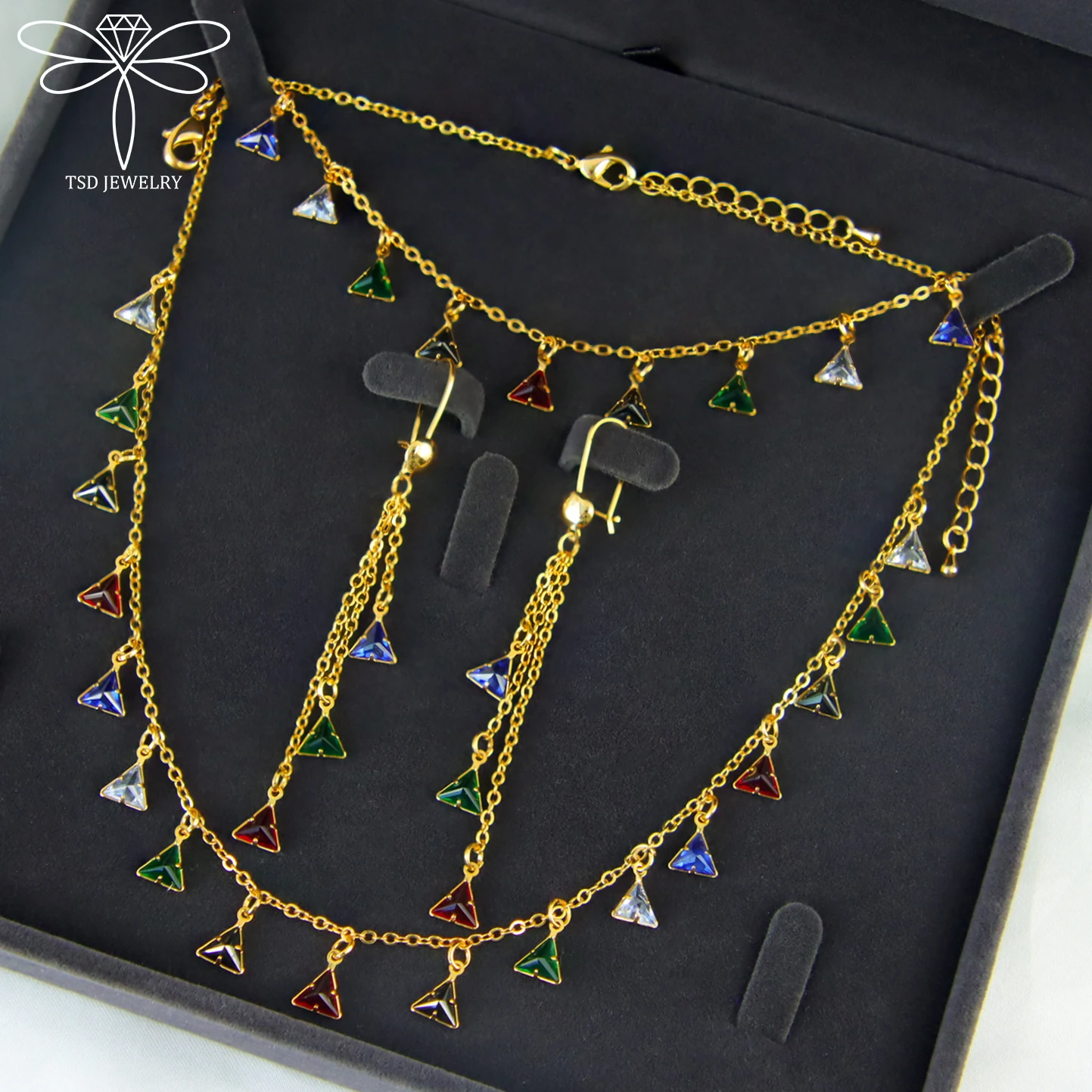 

Italian Cubic Zirconia Pendant Jewelry Set 21k Gold Plated Nigeria Tassel Necklace Bracelet Earrings Dubai Women Daily Jewelrys