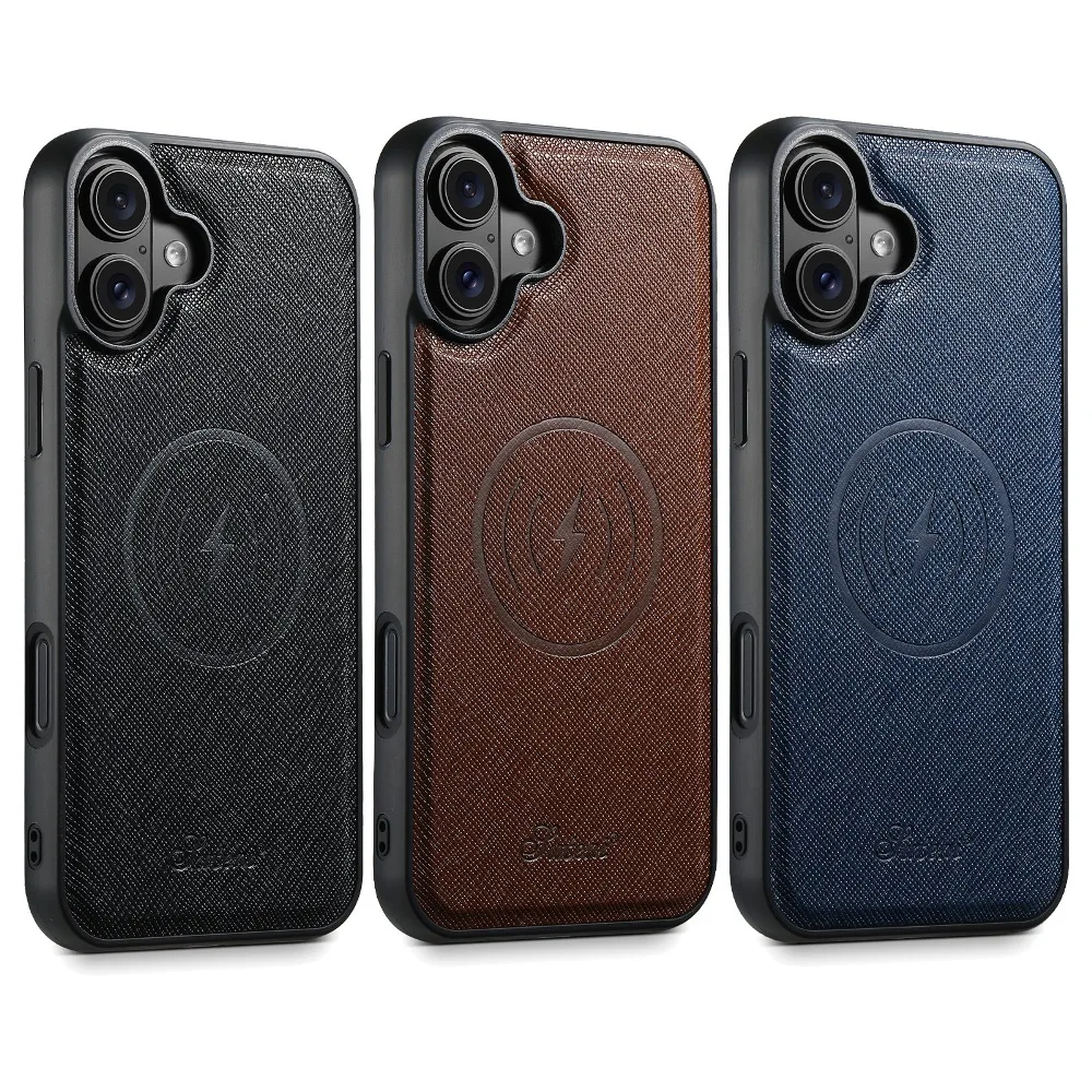 

Solid Color Matte Leather Phone Case for iPhone Air 17 16 15 14 Plus 13 12 Pro Max with Support Magnetic Charging