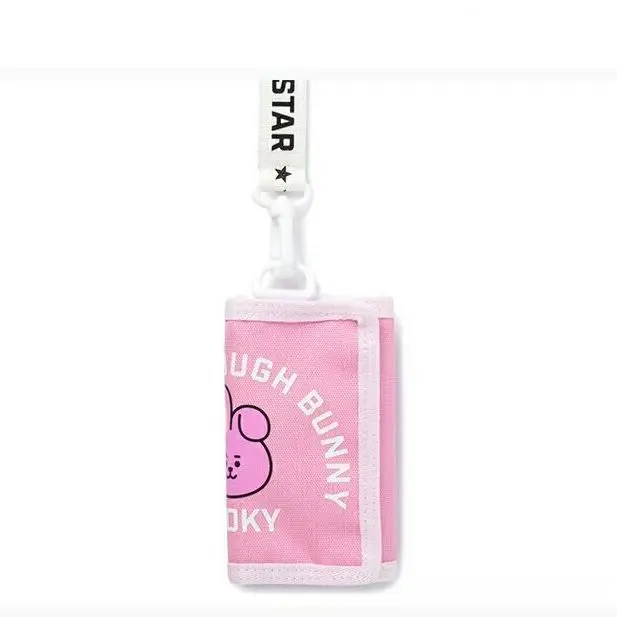 BT21 cartoon cute short wallet pendant Kawaii BTS trifold multifunction lanyard key ID storage bag wallet anime merchandise gift - view 5