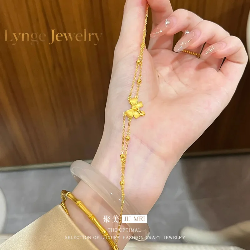 Lynge Jewelry New Chinese style 999924K real gold escaped princess bow bracelet for women  popular love light luxury double-laye