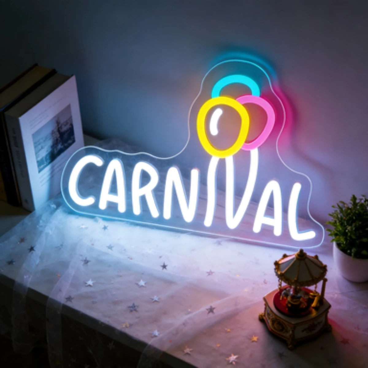 

CARNIVAL Neon Sign with Colorful Balloons LED Wall Art for Bedroom Living Room Party Wedding Home Decor Festive Lighting Gift