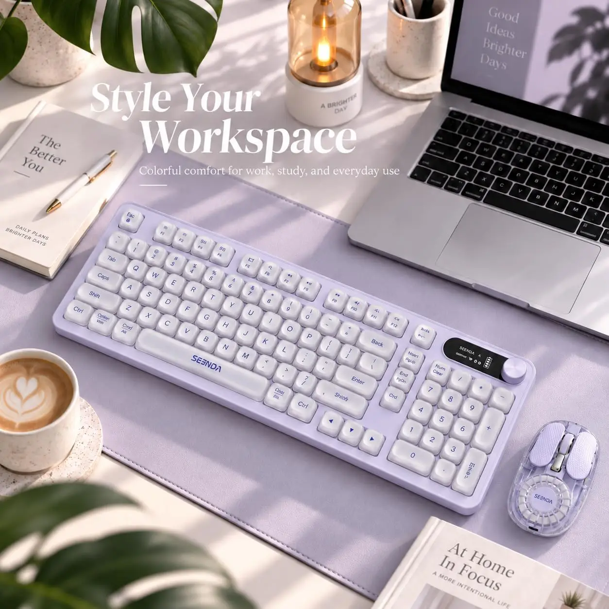 seenda Wireless Bluetooth Keyboard Mouse Combo 14 RGB Backlit Jelly, RGB Backlit Keyboard Adjustable DPI Mouse  for Win/Mac/iPad
