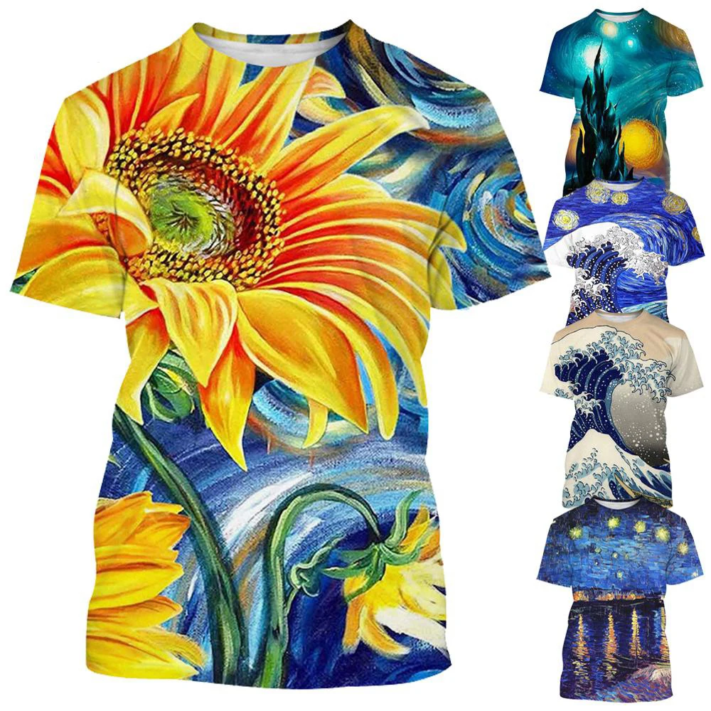Vincent Van Gogh 3D imprimé mode tournesol huile T-shirt 2025 été hommes passionnés de plein air séchage rapide respirant à manches courtes
