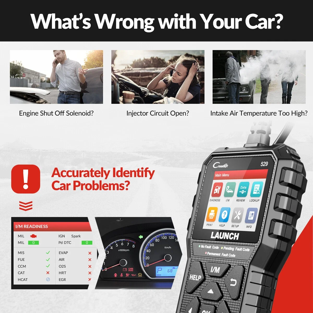 LAUNCH Creader 529 CR529 OBD2 Scanner Car Diagnostic Tool OBDII Code Reader Auto Scan Tool Engine Fault Code Reader DIY Vehicle Diagnostic Scanner