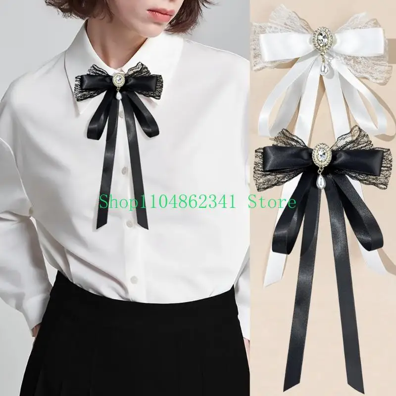 652F Shirt Collar Ribbon Brooch, Pin Back Outfit Badge for Sweaters, Jackets and Party Styling with Soft Luster Finish