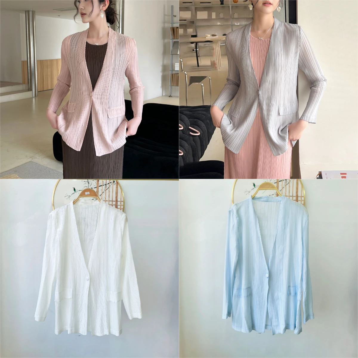 

Sanzhai Fold 2025 Autumn Spring New High End Fold Soft, Light and Bright Silk Yarn Fashion Versatile Leisure Coat Pleated