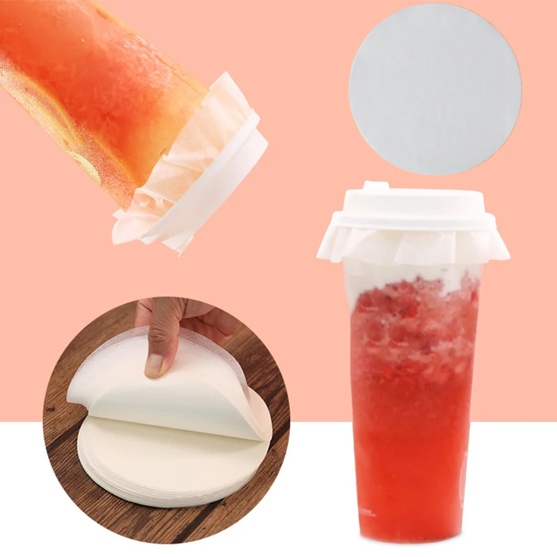 

100 Pcs Cup Sealing Paper Film Coffee Tea Milk Drink Packaging Pads Leakproof Paper Film Crimper Round Shape Bottle Sealer