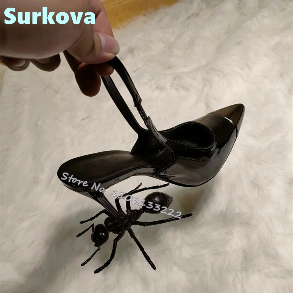 Black Spider Heel Sandals Pointy Toe Slingbacks Back Strap High Heel Summer Fashion Personality Luxury Women Shoes Catwalk Party