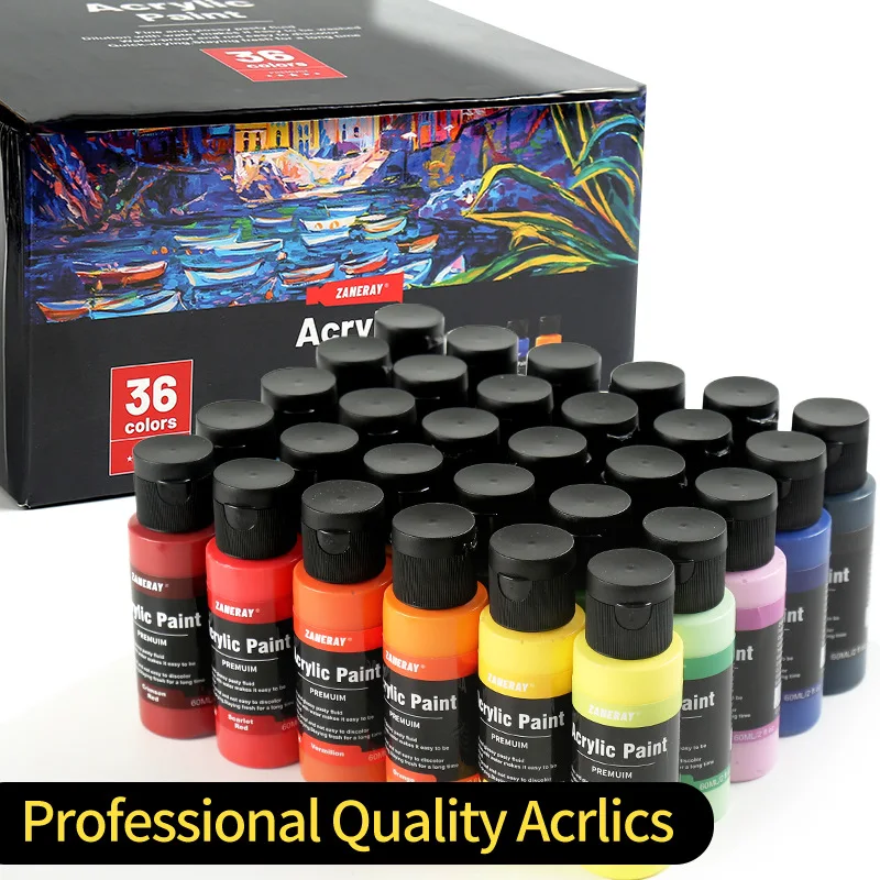Acrylic Pigment Set 24/36 Colors 60ml - Non-Toxic Acrylic Paint for Canvas Painting, Wall Murals, Graffiti Art & Kids’ DIY Craft