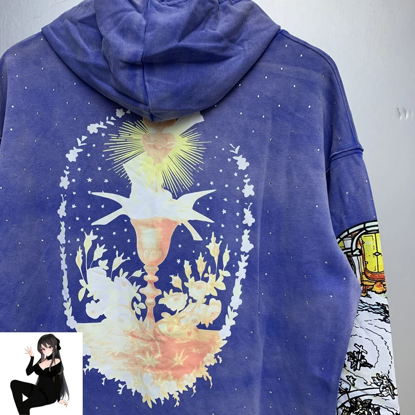 Best Quality Diamond Inlay Chalice Print WHO DECIDES WAR Washed Hoodie Cream Blue Autumn Winter Sweatshirts for Men Women