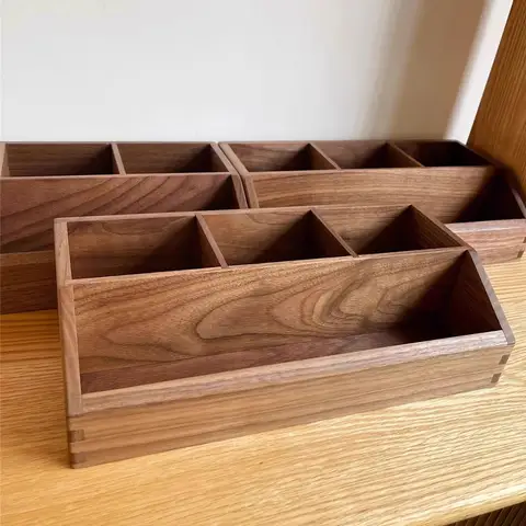 Ny förvaringslåda i massivt trä med flera fack, svart valnöt, kontorsskrivbordsorganisatör, multifunktionell trälåda 12 best sales valnötslåda - №3