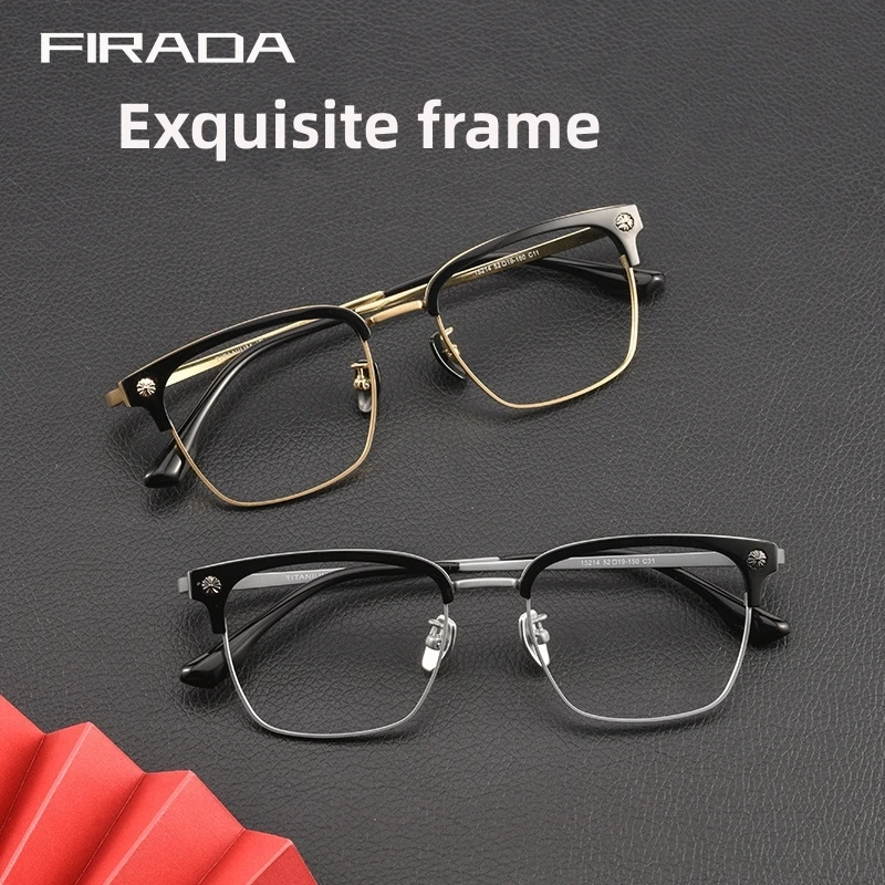 

FIRADA Luxury Fashion Eyewear Retro Square Titanium Large Size Eyeglasses Optical Prescription Glasses Frame For Men 15214T