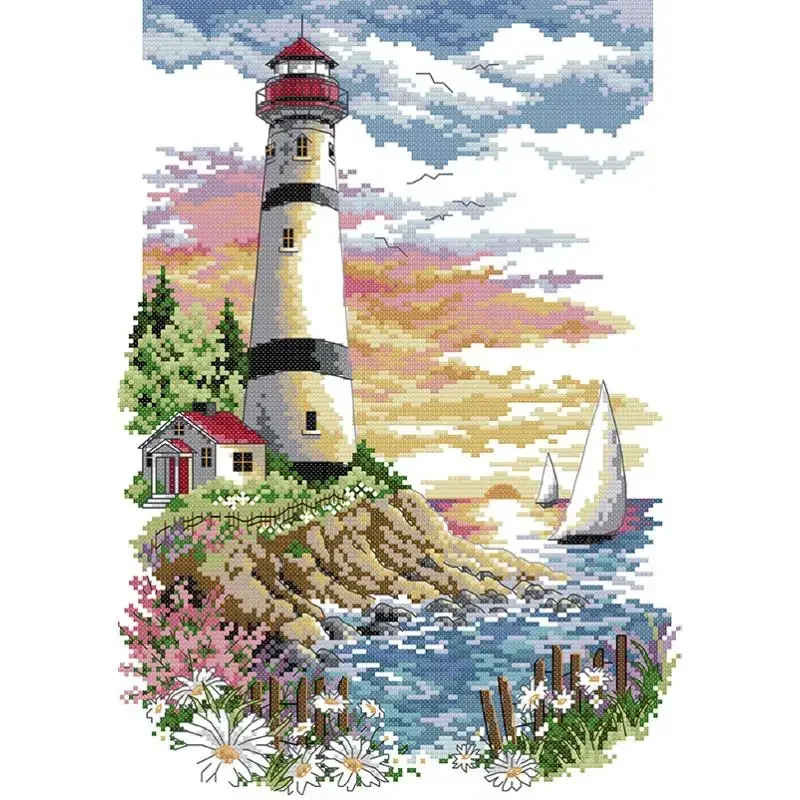 Seaside Lighthouse Series NKF Scenic Patterns Cross Stitch Kit DIY Hand Needlework Aida 14CT 11CT 16CT Canvas Embroidery Crafts