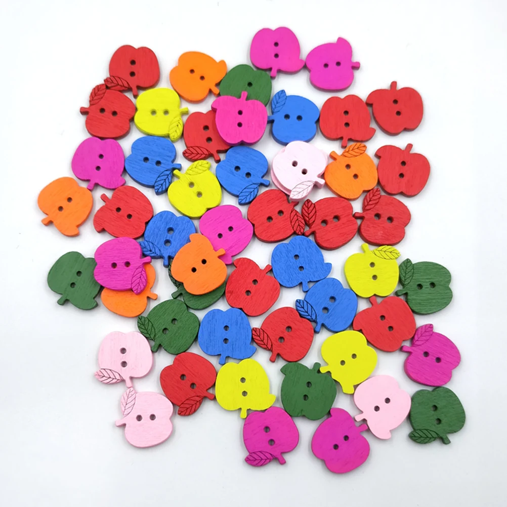 

100 pcs Wooden Apple Buttons Decorative Sewing Crafts Natural Durable Patterns Clothing Shoes DIY Projects Safe Paint
