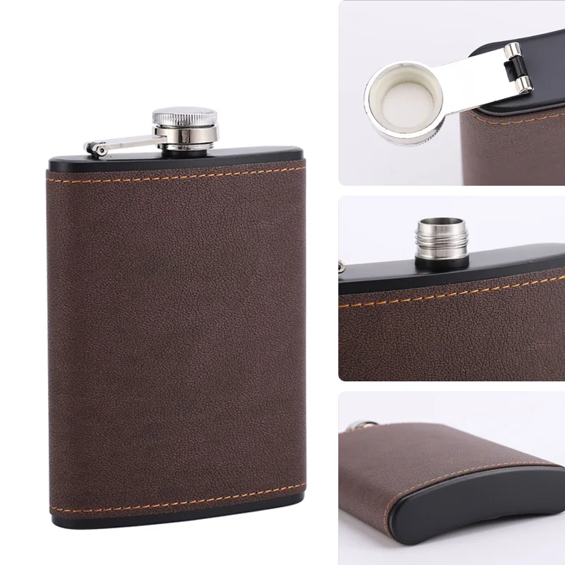 

6/8oz Portable Hip Flask Brown Leather Covered Stainless Steel Flask for Alcohol Whiskey Flasks Man Gift whiskey bottle