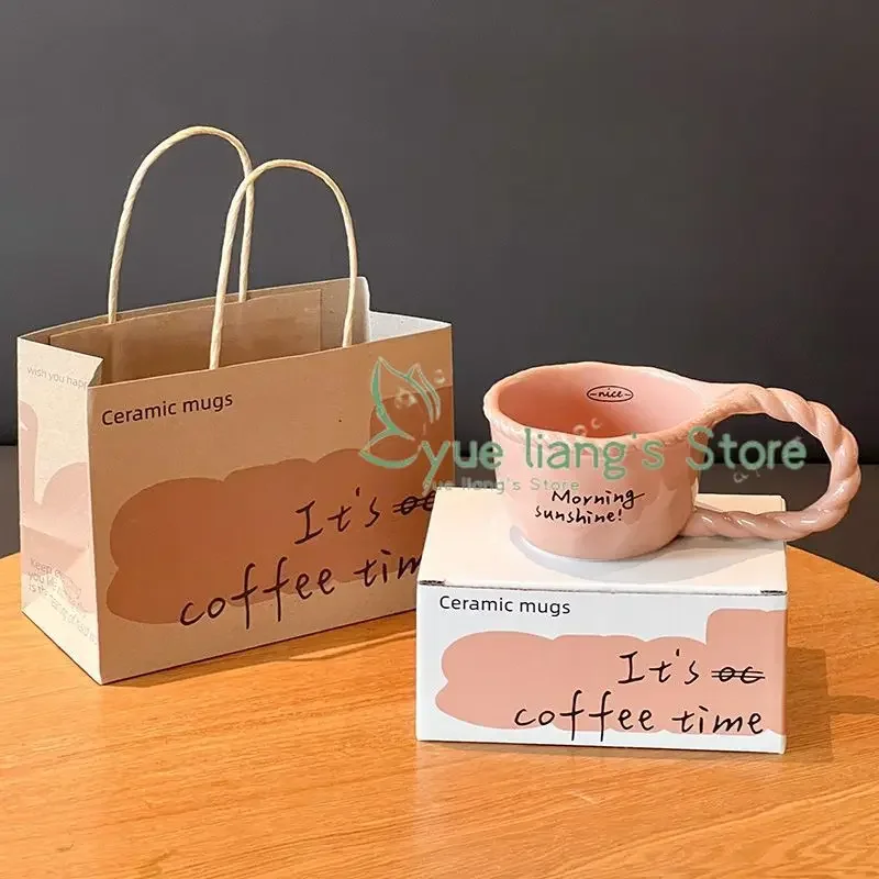 2024 New Mug, Creative Cup with High Aesthetic Value for Girls, Ceramic Gift Box Set for Couple Coffee Water Cup