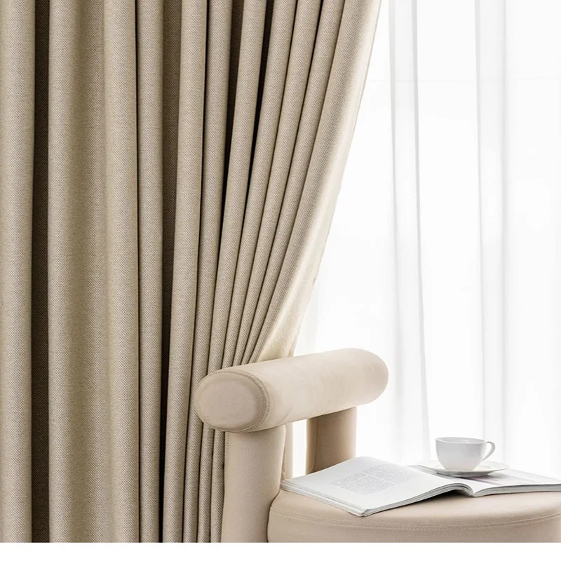 

Modern Simple High Shading Gentle Curtain Pure Color Cotton Linen Heat Insulation Curtains for Living Room Bedroom