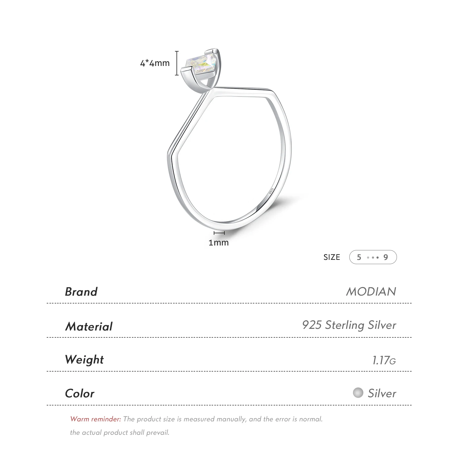 MODIAN 925 Sterling Silver Colorful Square Zirconia Geometric Ring Original Design Wedding Statement Fine Jewelry For Women