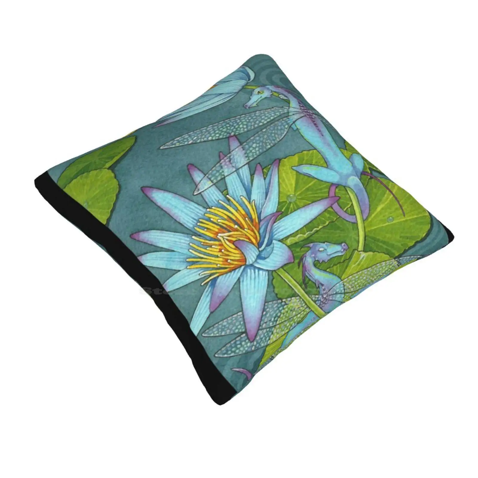 Dragonflies And Lotus Home Sofa Car Cushion Cover Pillowcase Dragonfly Lotus Water Lily Pond Floral Butterfly Fantasy