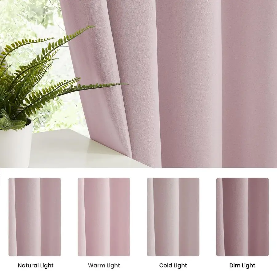 Rideaux occultants 100% lin texturé pour salon, rideaux occultants roses de 84 pouces de long pour chambre de filles, œillets thermiques