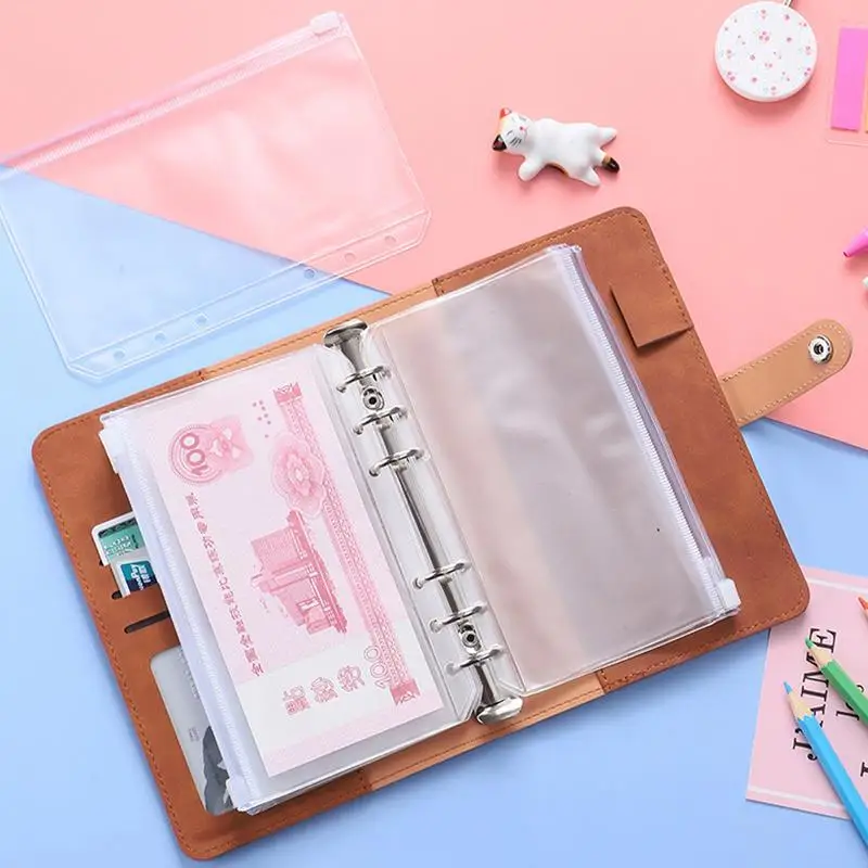 PU Leather Binder Budget Planner Organizer With Clear 12 Zipper Pockets Saving Cash Envelopes System Notebook Cash Organizer