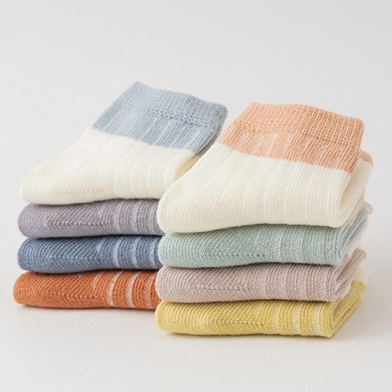 Combed Cotton Contrast Color Non-Slip Baby Socks with Rubber Bottom Newborn Baby Soft And Comfortable Skin-Friendly Casual Socks