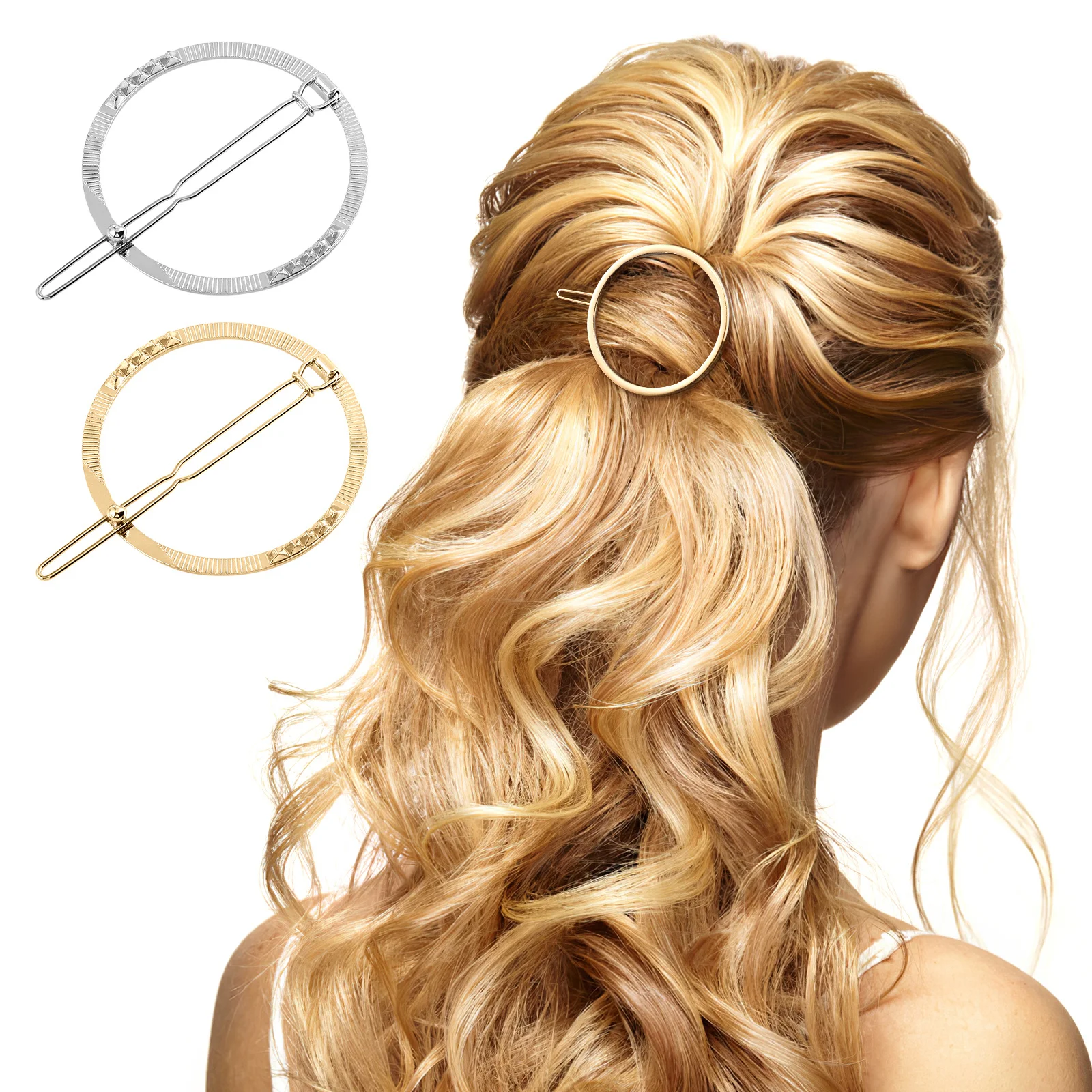 

2Pcs Hair Clips Alloy Metal Round Ponytail Clips Simple Creative Design Lightweight Hairpins Headdress Women Girls Wedding Work