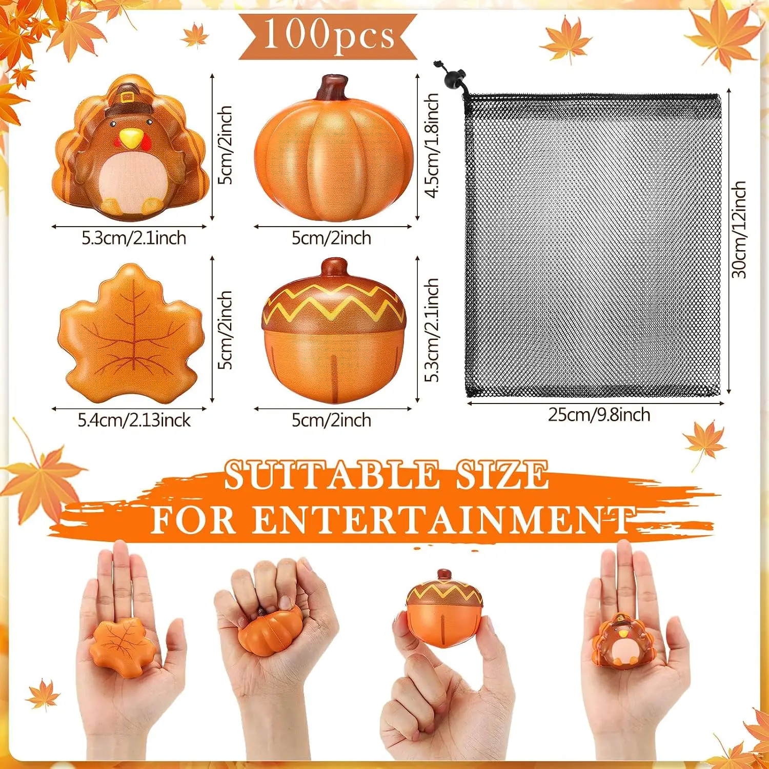 100 Pcs Fall Party Favors Thanksgiving Balls Bulk Pumpkin