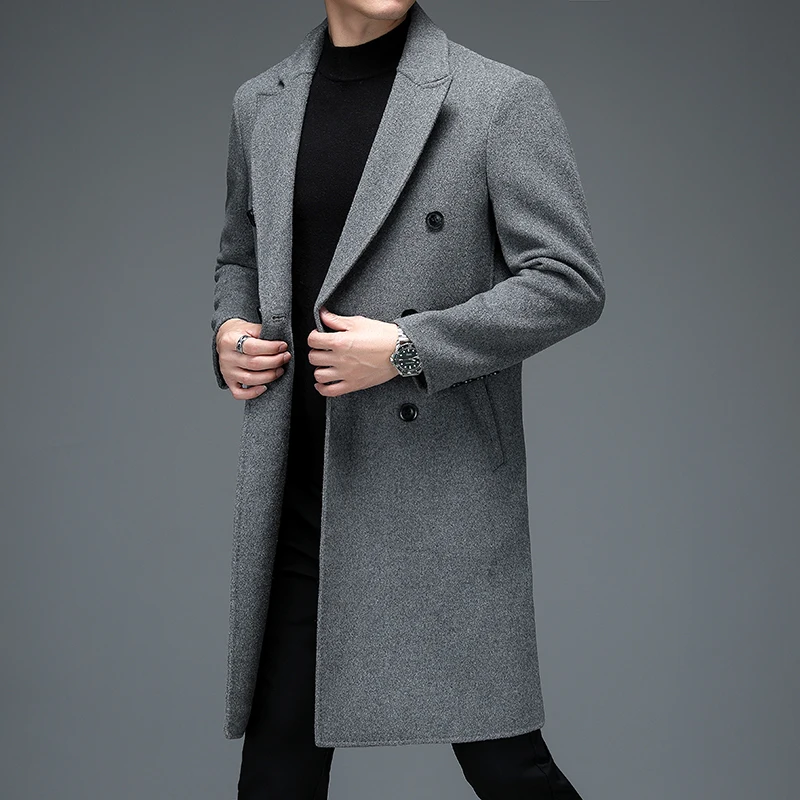 Men's Cashmere Coat Soft Warm Fabric for Winter Grey Navy Black Double-Breasted Tailored Fit Overcoat Business Casual Outfit New