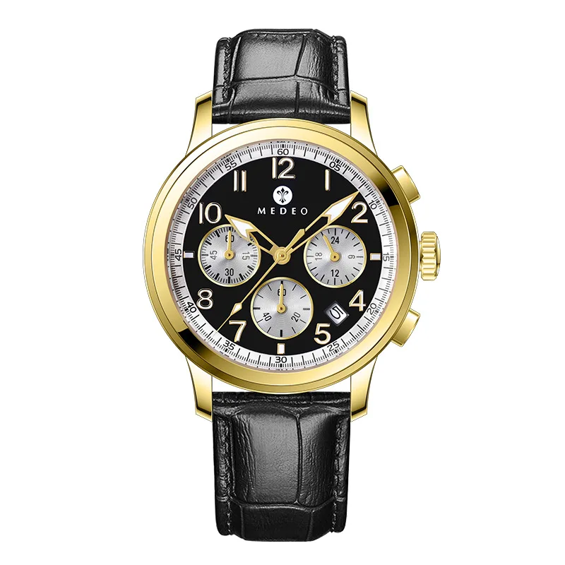 

Кварцевые часы-хронограф серии с механизмом Seiko VD53B из Японии, хронограф и календарь, стальной корпус, кожаный ремешок, 5ATM