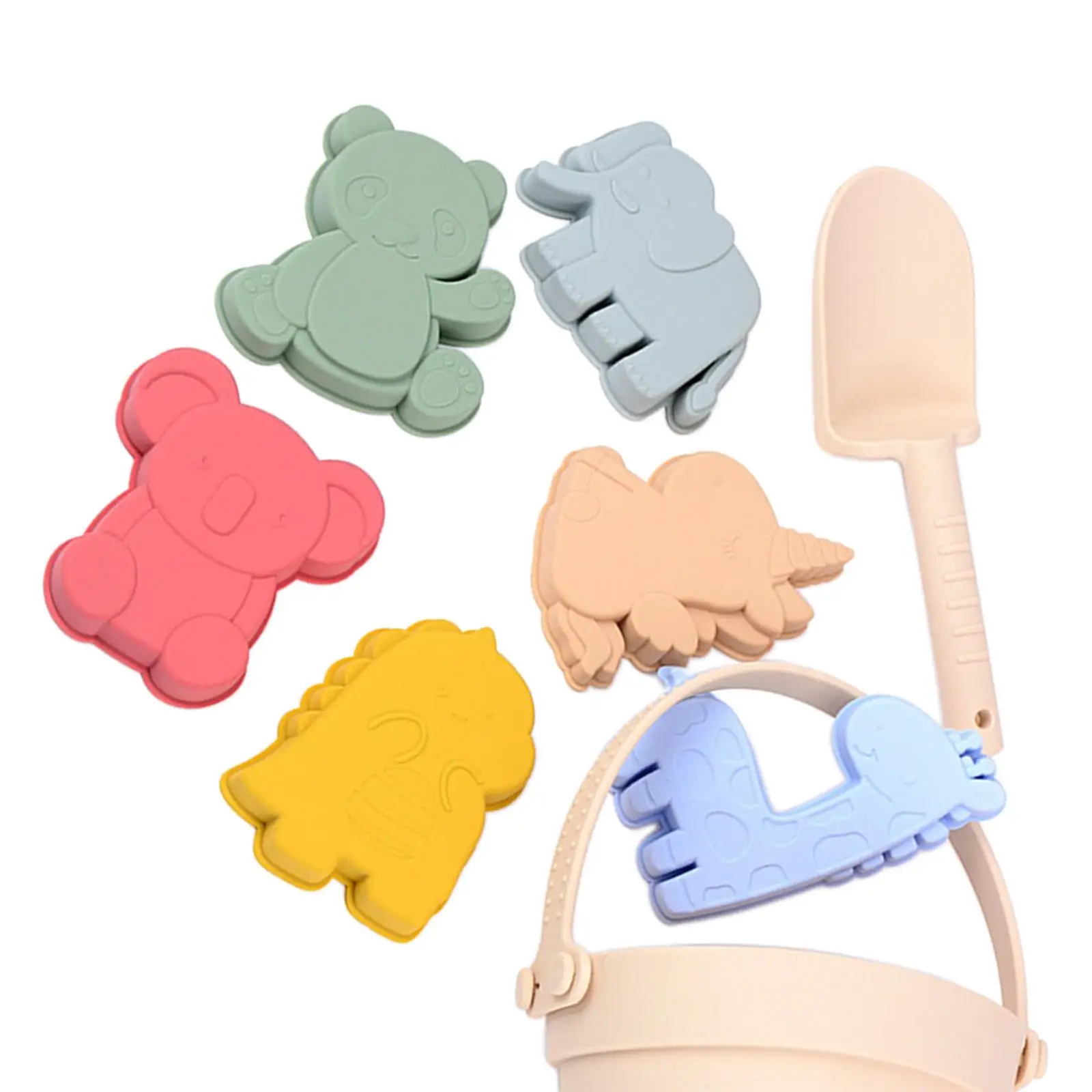 8 Pieces Silicone Beach Toys Beach Bucket and Spade Set for Travel Bathtubs