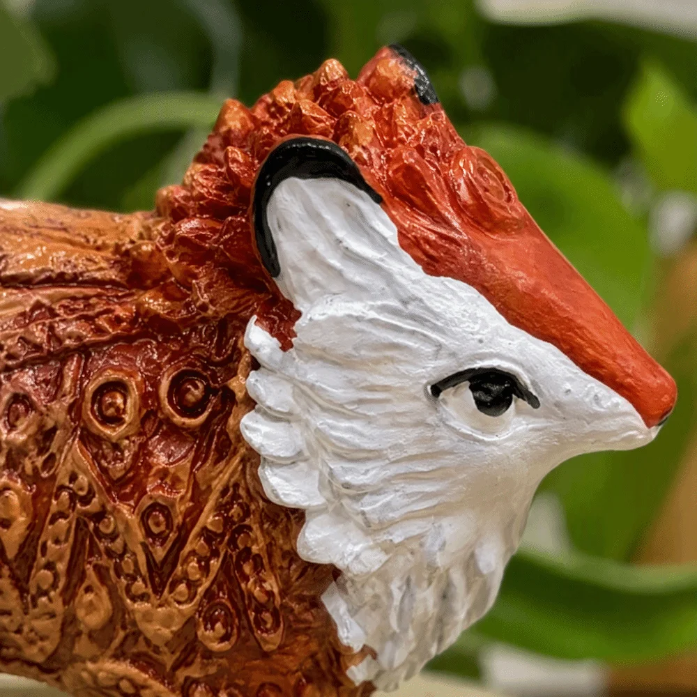 Resin Fox Totem Statue 2.76 X 1.57in Freestanding Structure Animal Figurine Decorative Finish Craft Ornament
