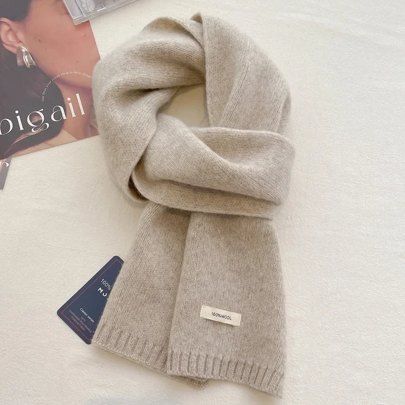 High Quality 100% Wool Scarf Men Women Winter Autumn Solid Color Couple Muffler Simple Warm Versatile Knitted Scarf Male Female