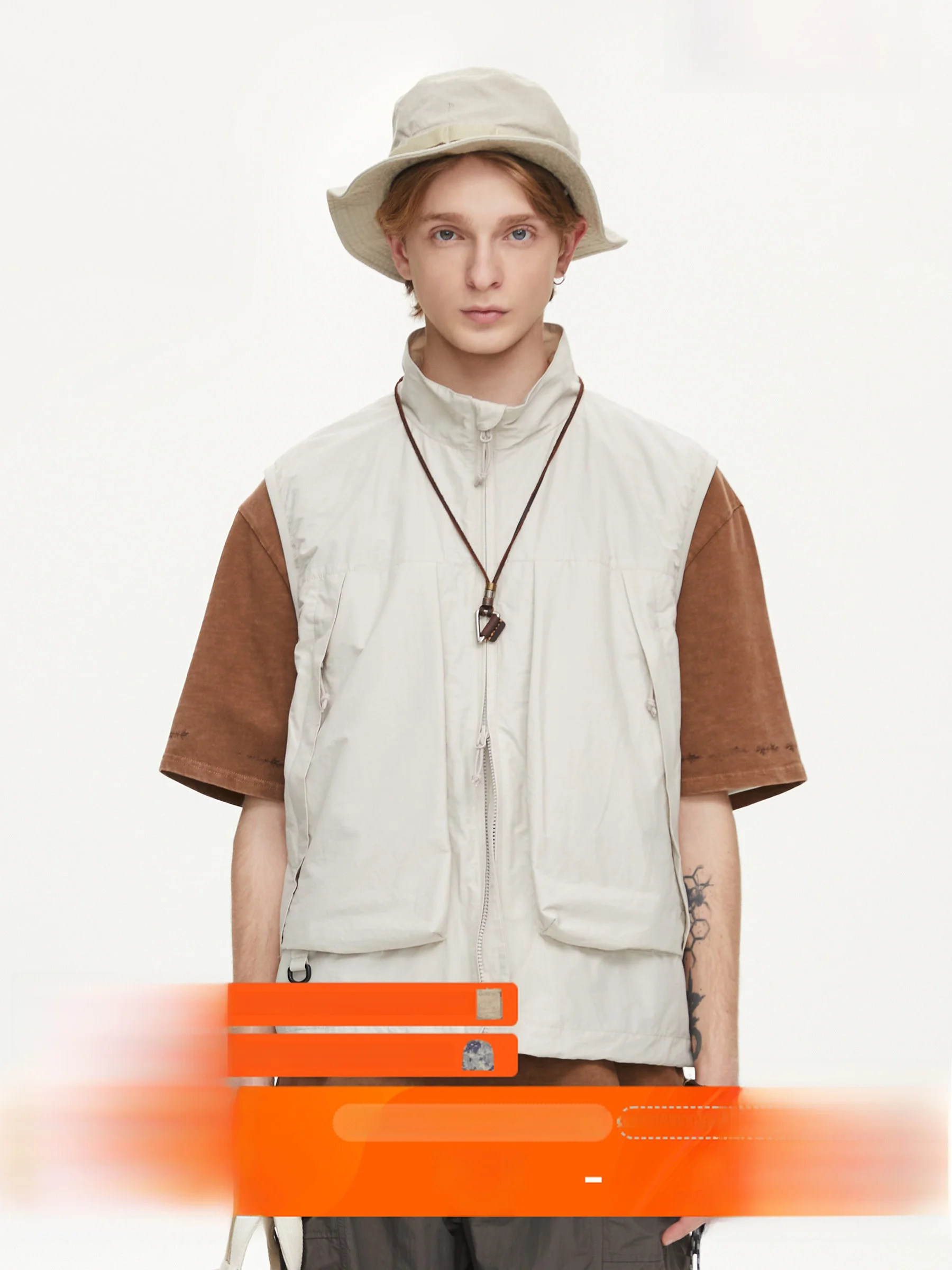

Nome Lightweight Cotton Blend Outdoor Workwear Vest Loose Fit with kets Youth Trendy Spring Autumn Zipper Closure ...