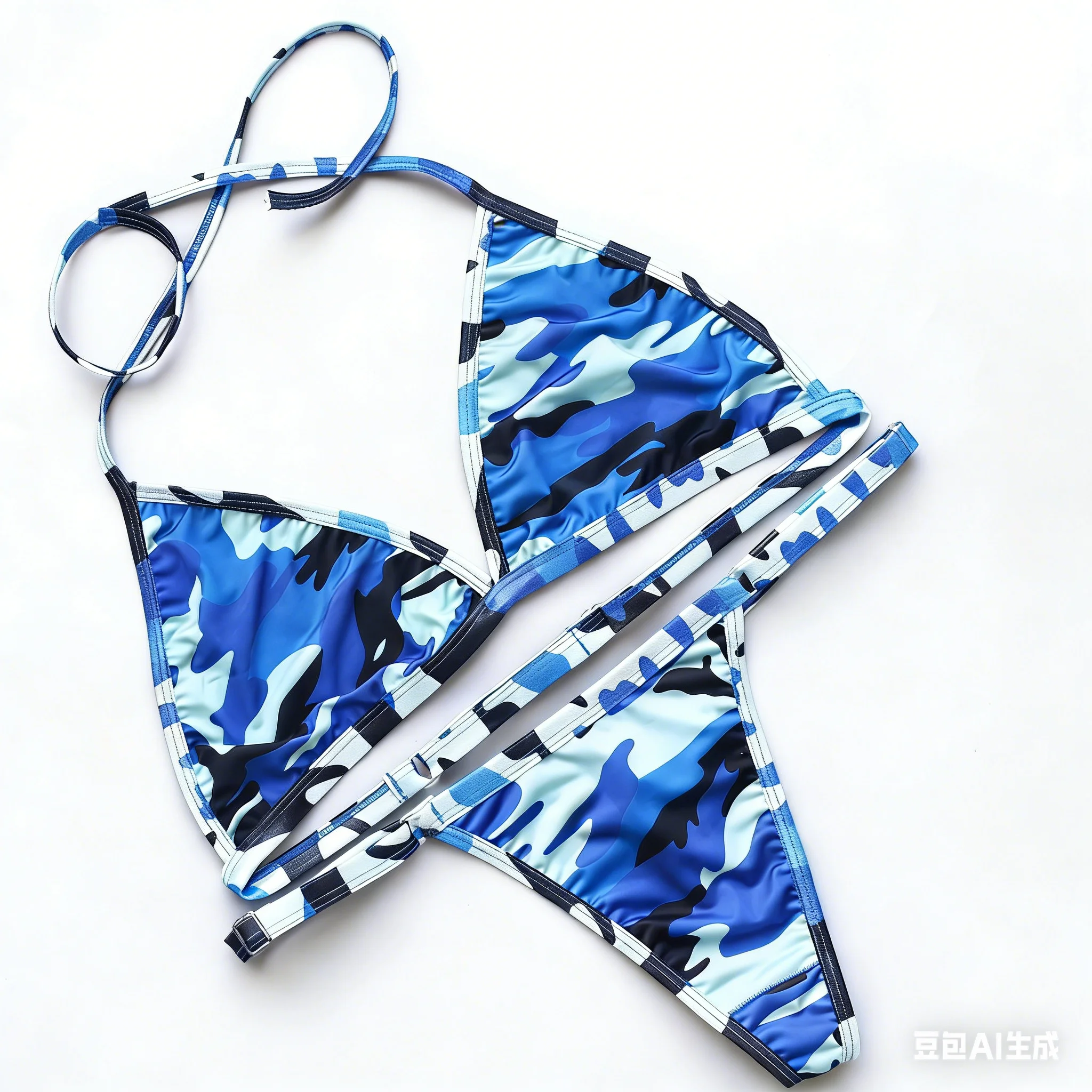 2pc Women's Bikini Set Three-point Camouflage Quick Drying Hanging Neck Swimsuit Underwear Girls Summer Seaside Elastic Lingerie