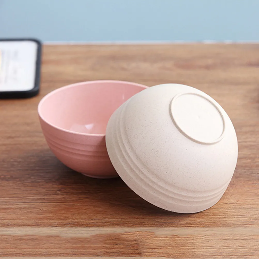 Juego de utensilios de cocina de 4 piezas, cuencos redondos simples de paja de trigo, cuencos funcionales para ensaladas, sopas, fideos, platos fríos o calientes