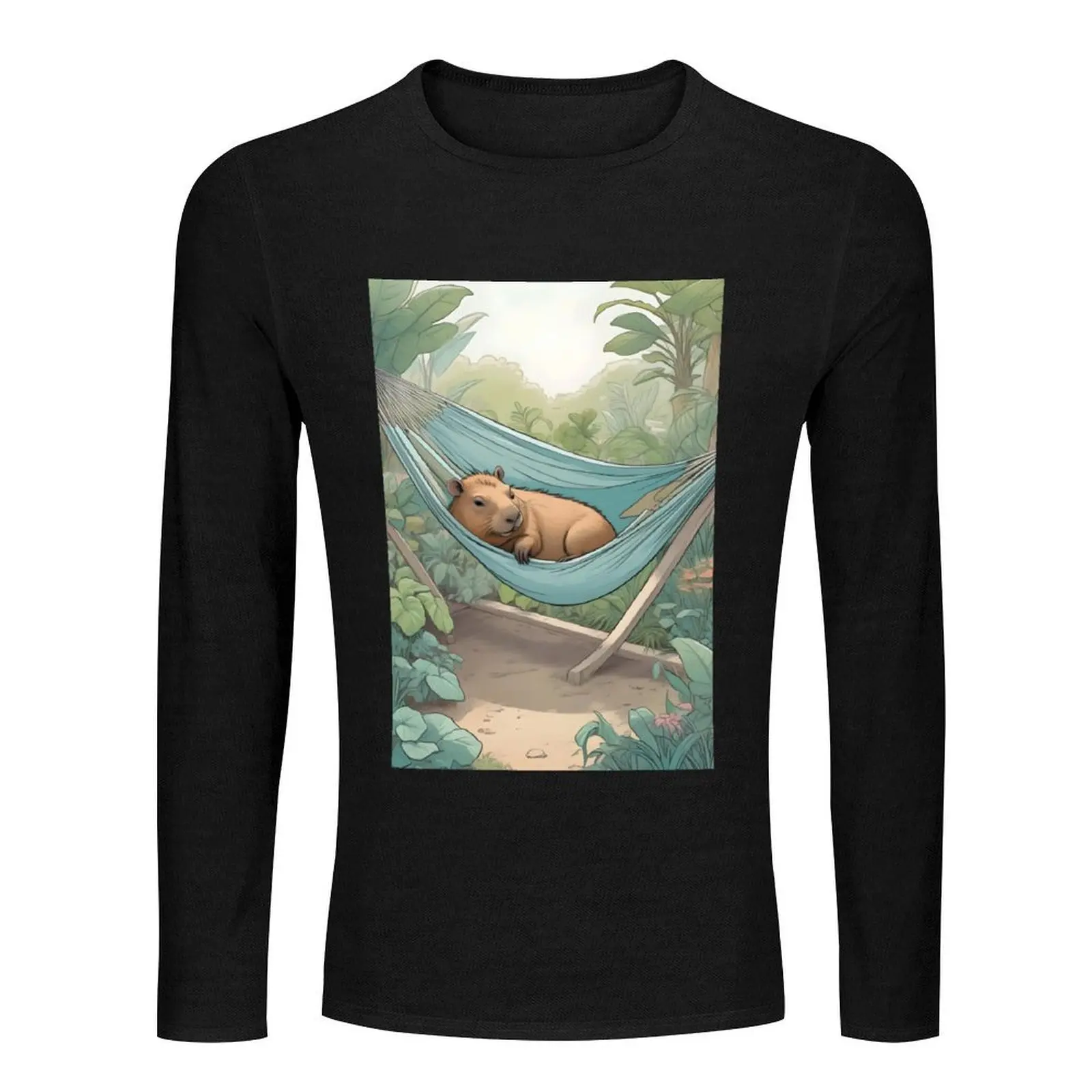 Capybara Calm in the Hammock Long T-Shirt T-shirt for a boy aesthetic clothes sweat shirts, men