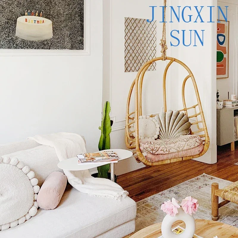 Indonesian rattan ins hanging chair Sunshine room Real rattan woven hanging rocking chair Swing hanging basket Handmade chair
