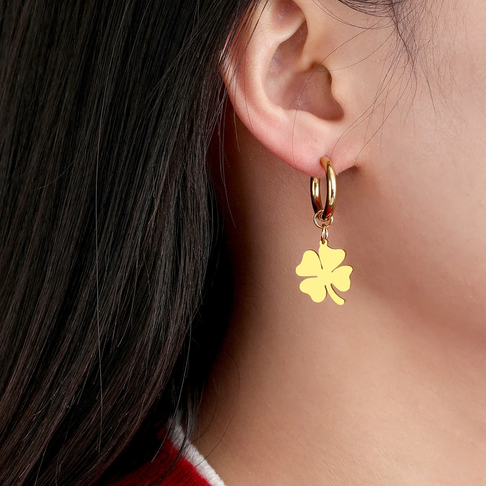 Dawapara Lucky Four Leaf Clover Women Earrings Irish Knot Shamrock Charm Stainless Steel Jewelry Valentine's Day Gift - view 3