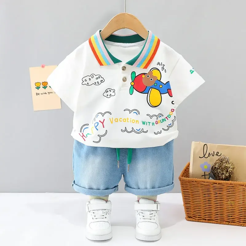 Children cotton kids boys girl clothes summer car sport T-shirt shorts 2 pcs/set infant clothing kids toddler tracksuits 0-5 yea