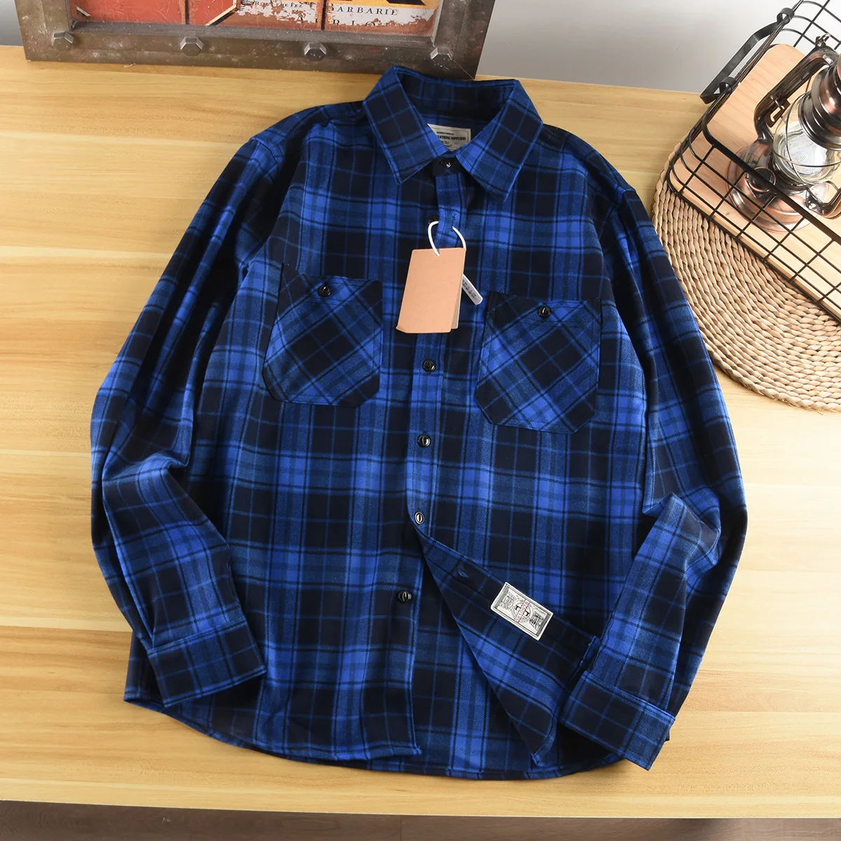 2024 New Retro Plaid Shirt Spring and Autumn Wind Double-pocket Cargo Long-sleeved Shirt Men's Fashion