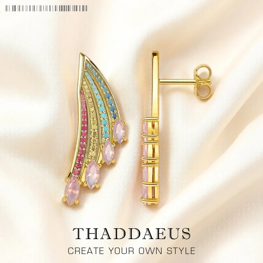 Gold Plated Earrings Colorful Wing Europe Fine Jewelry For Women Summer Bohemia Rainbow Sterling Silver 925 Gift